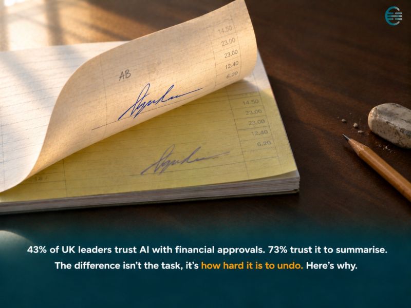 A signed carbon-copy ledger page with a pencil and eraser beside it, representing financial approvals that are hard to undo once signed