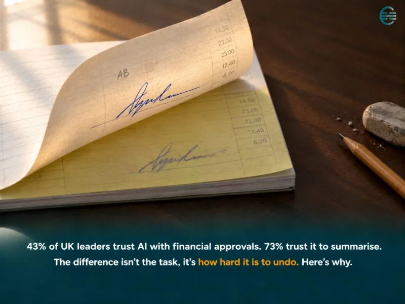 A signed carbon-copy ledger page with a pencil and eraser beside it, representing financial approvals that are hard to undo once signed